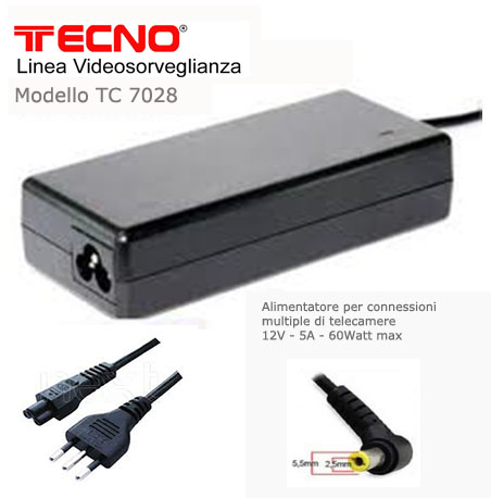 Alimentatore Stabilizzato TECNO  mod. TC-7028  12V - 5A  / (5.5*2.5 TIPS)